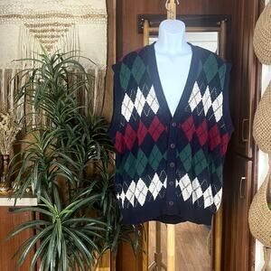 Vintage 90s Peconic Bay Traders Argyle Sweater Vest XL USA Grandpa Dad Golf Ivy